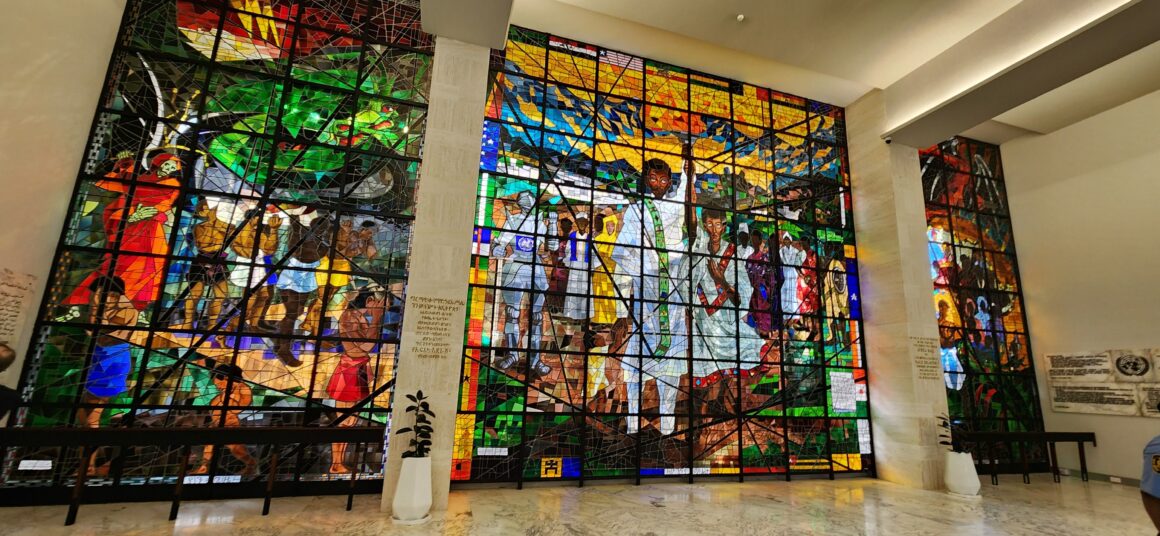 Sitting beneath Afewerk Tekle’s monumental stained-glass work The Total Liberation of Africa, and the plaque honouring Haile Selassie’s role in advancing African unity, you feel very directly that this building was designed for questions bigger than any single institution or nation.