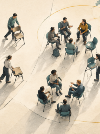 Rearranging the room: an illustration of the unfinished transformation of management education. Generated using Canva AI.