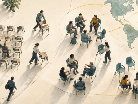 Rearranging the room: an illustration of the unfinished transformation of management education. Generated using Canva AI.